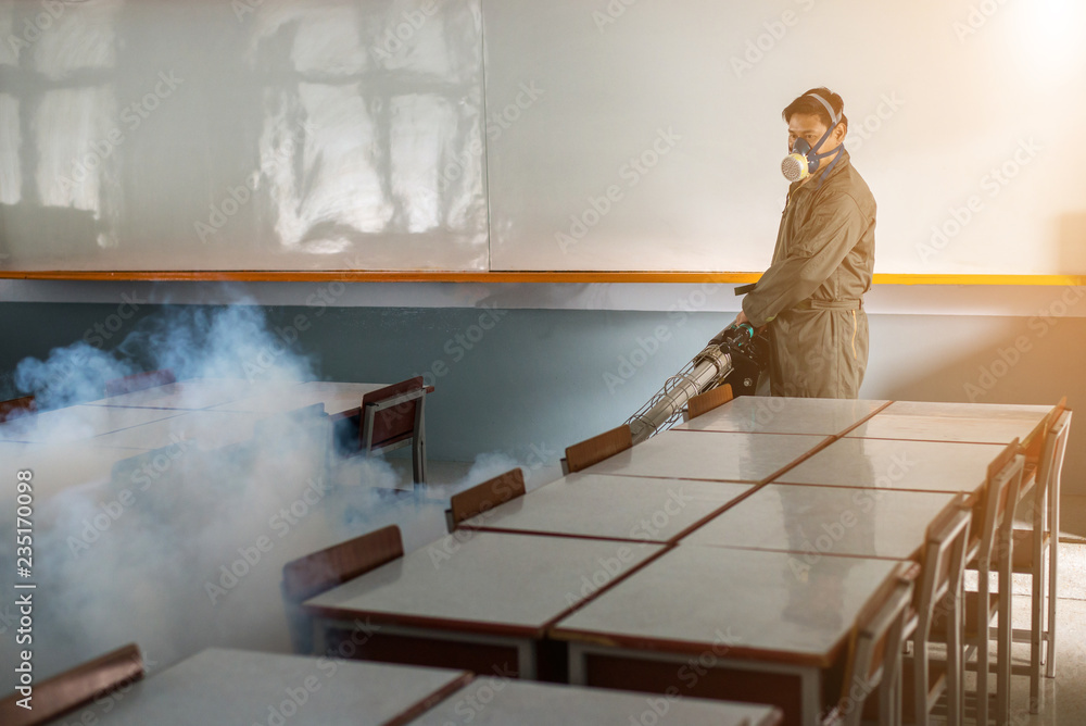 Commercial space undergoing indoor air quality treatment and fogging